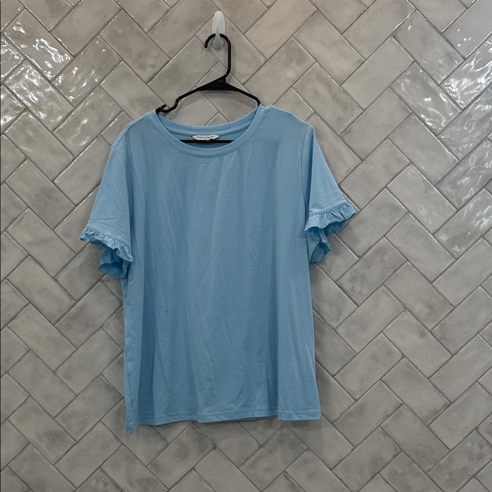 Men's Light Blue Short Sleeve Shirt with Ruffle Sleeves